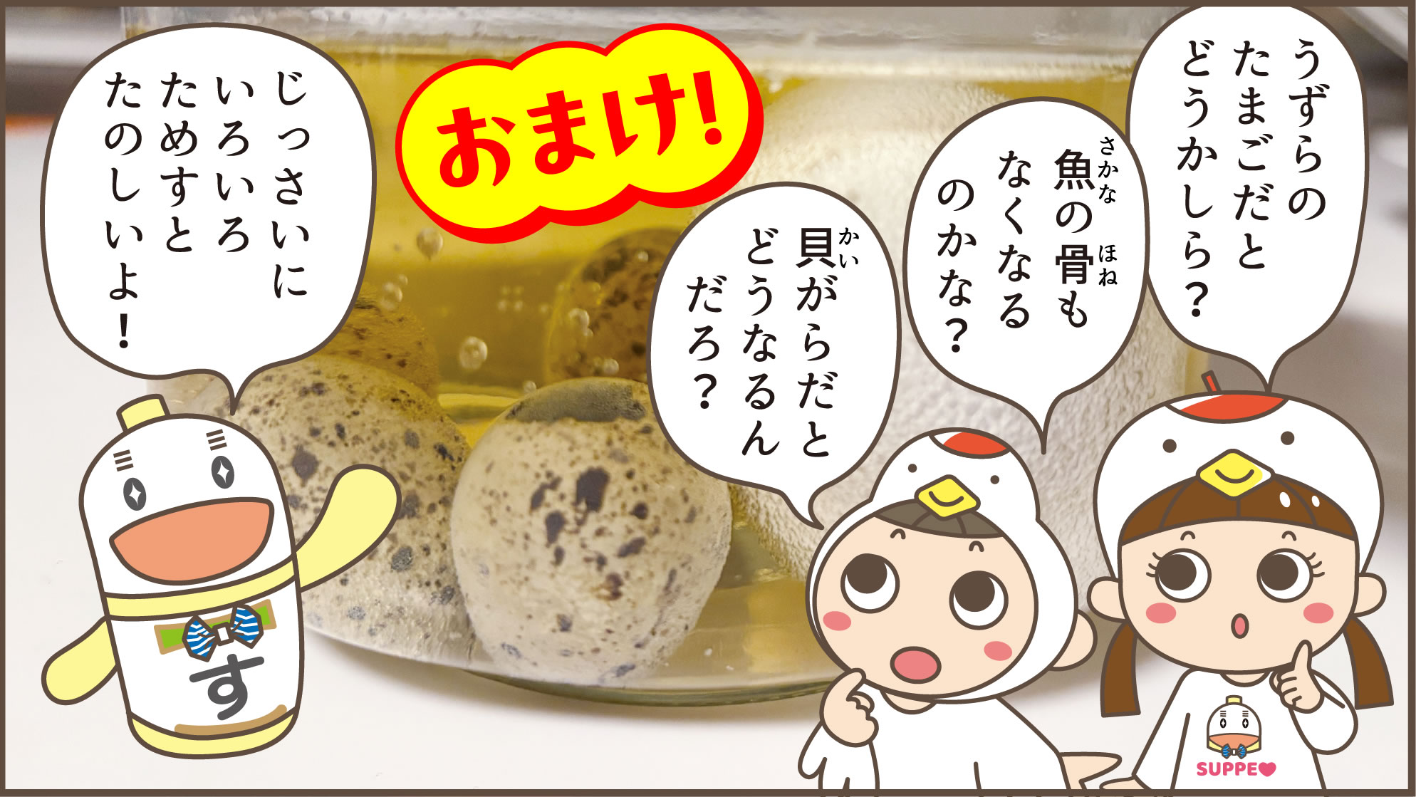 うずらのたまご、魚の骨、貝殻でも試してみてね