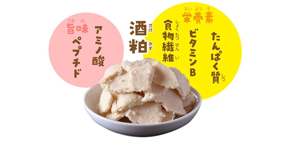 実は、酒粕は栄養と旨味がたっぷりつまった発酵食品で、かす＝ゴミじゃないんだよ。